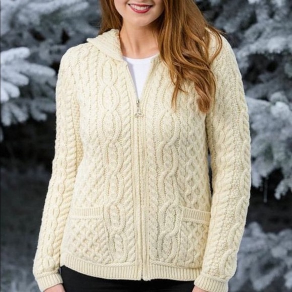 Aron Mor Sweaters - Aron Mor | Wool Irish Fisherman Cable Knit Hoodie Celtic Knot Zipper Pull‎‎‎‎ M
